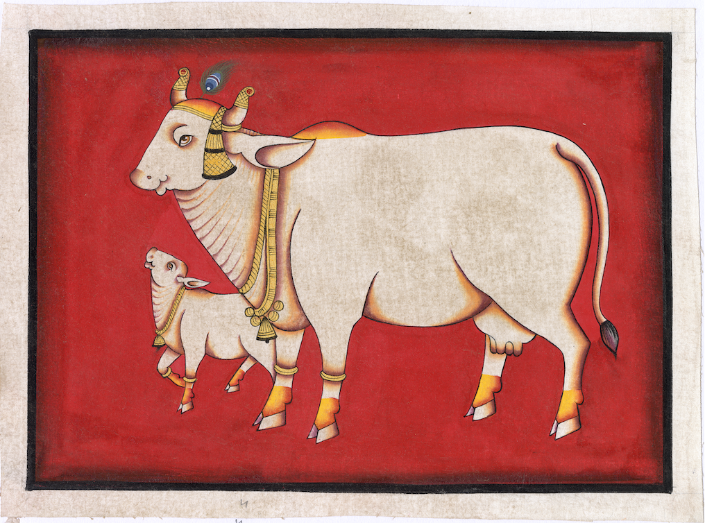 Red Kamdhenu With Calf Antique Finish - Nakhrro