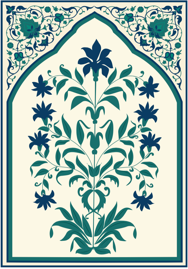 Green Blue Mughal Floral Motif