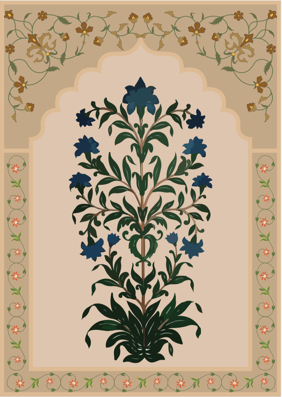 Blue Mughal Floral Panel